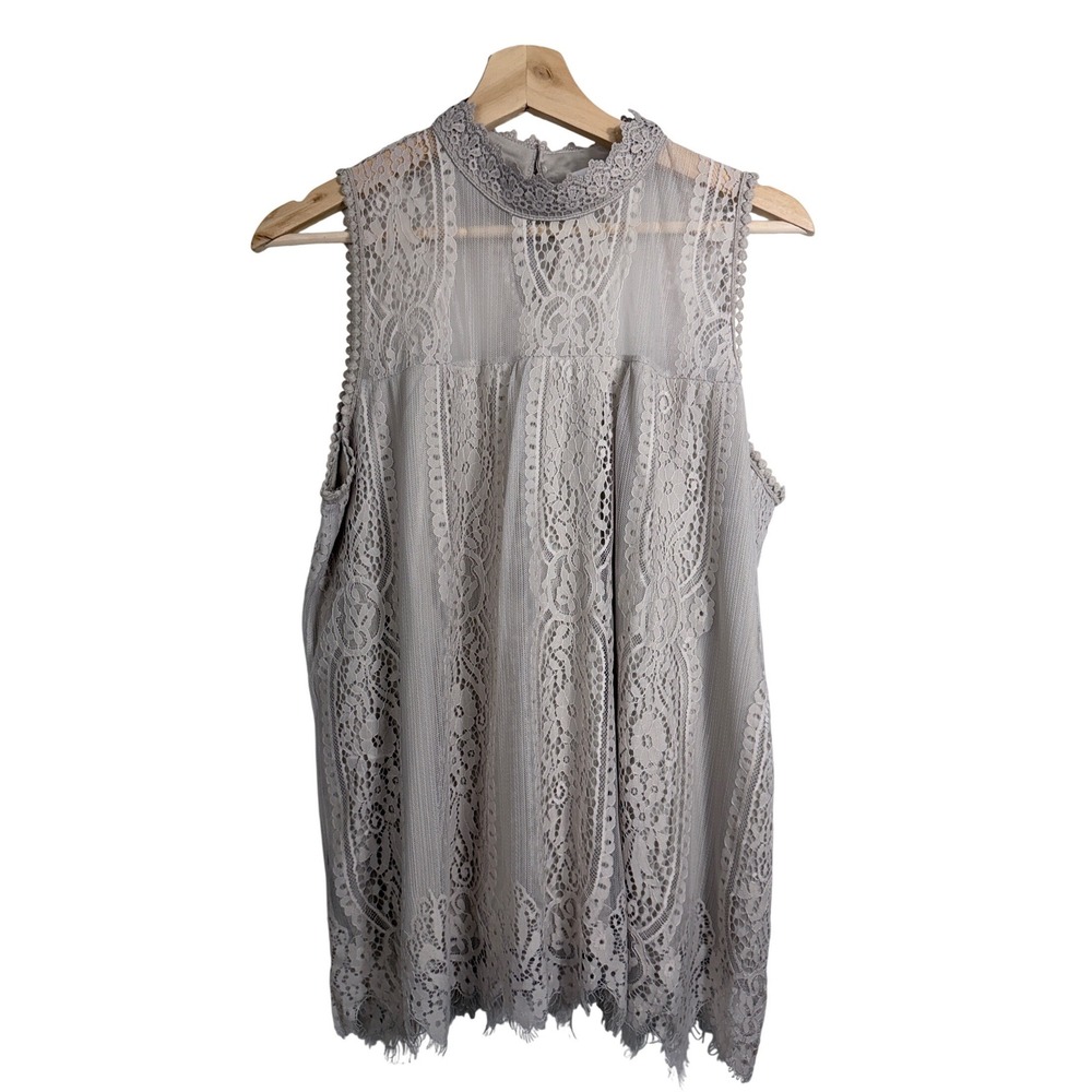 Shannon Ford New York Women XL Taupe Floral Lace Mock Neck Sleeveless Blouse Top